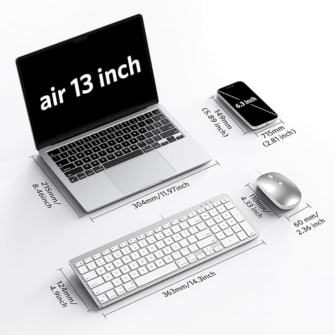 OMOTON Keyboard and Mouse for Mac, Wired Keyboard for Mac with Numeric Pad Dual Interface (Type-C & USB), Mouse with USB A Interface for MacBook Pro/Air, iMac, Mac mini/Pro Laptop, Silver White