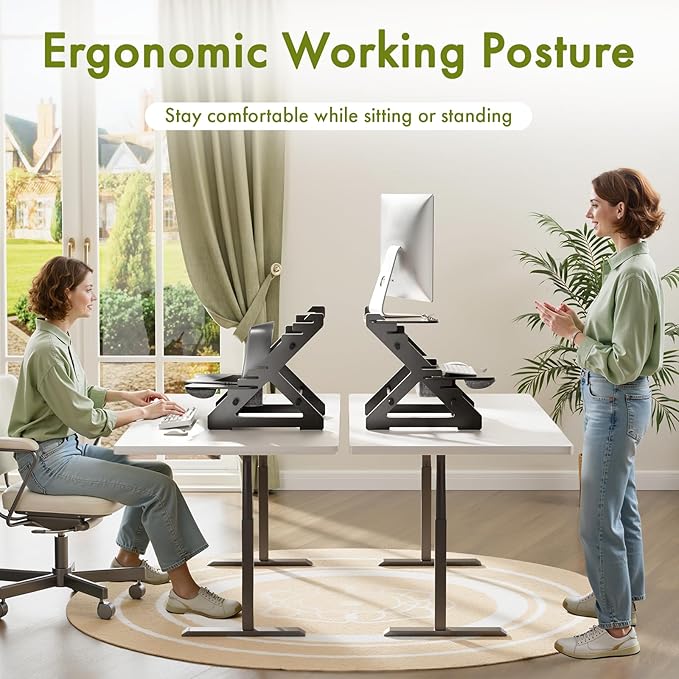 Amazer Standing Desk Converter, 22 inch Bamboo Small Sit Stand Up Desk Riser with Lap Desk Computer Desktop Desk Converter for Monitor and Laptop with Keyboard Tray, Black