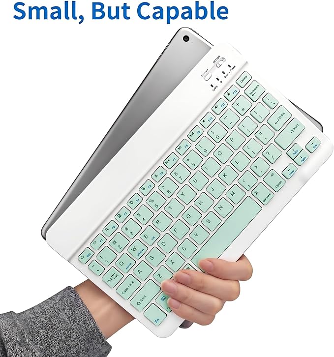 Slim Mini Wireless Portable Bluetooth Rechargeable Keyboard for Apple iPad iPhone Samsung Tablet Phone Smartphone Fire HD 10 Max 11 iPadOS iOS Android (10 Inch Green)