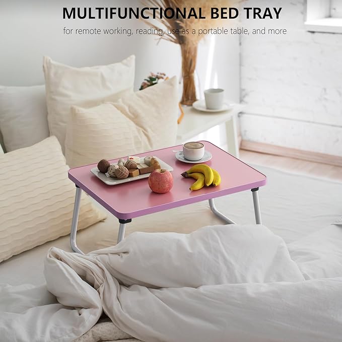 Lap Desks Laptop Tray for Bed or Couch,Portable Breakfast Serving Tray with Folding Legs,Foldable & Lightweight Mini Table, Laptop Stand for Working, Reading and Writing,Pink