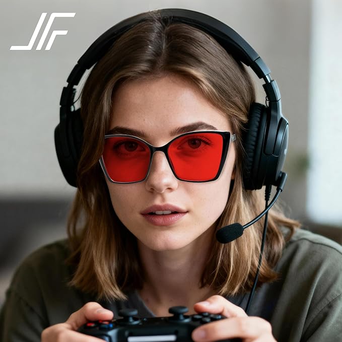 Women's Sleep Blue Light Blocking Glasses, Cat Eye Computer Gaming Glasses Anti Eyestrain & UV Glare (Red Lens Black Frame)