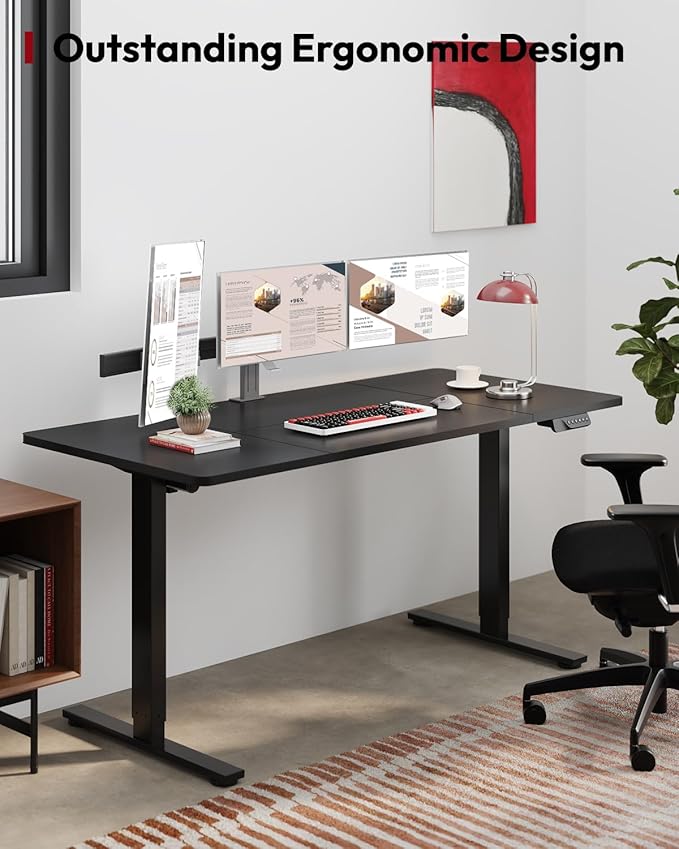 SANODESK Dual Motor Electric Standing Desk 63 x 28 Inches, Height Adjustable Sit Stand Desk with Large Splice Board for Home Office, Computer Workstation, Study & Gaming, Black Frame/Black Top