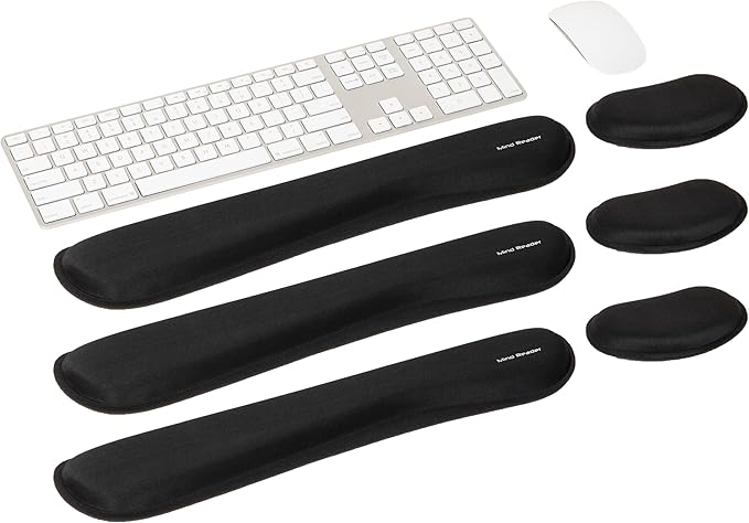 Mind Reader Ergonomic Keyboard and Mouse Wrist Rest Sets, Gaming Accessory, Memory Foam, 16.75" L x 3" W x 0.75" H, 6 pcs, Black