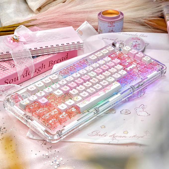26 Keys Crystal Jelly Personalized Keycaps, PC Material Cute Meow Meow Squad Transparent Custom Cat Keycaps, Mao Profile Keycap for DIY MX Swithes Mechanical Keyboards