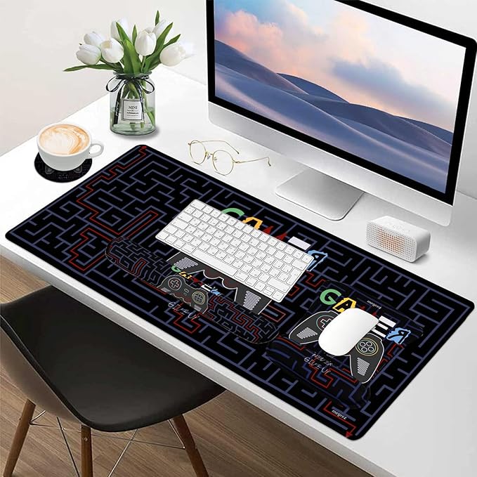 MEGREZ 4-in-1 Ergonomic Memory Foam Wrist Rest Set, Desk Pad, Mouse Pad with Wrist Rest, Keyboard Pad, Suitable for Office Workers, Programmers & Gamers–Relieve Typing & Gaming Fatigue, Black