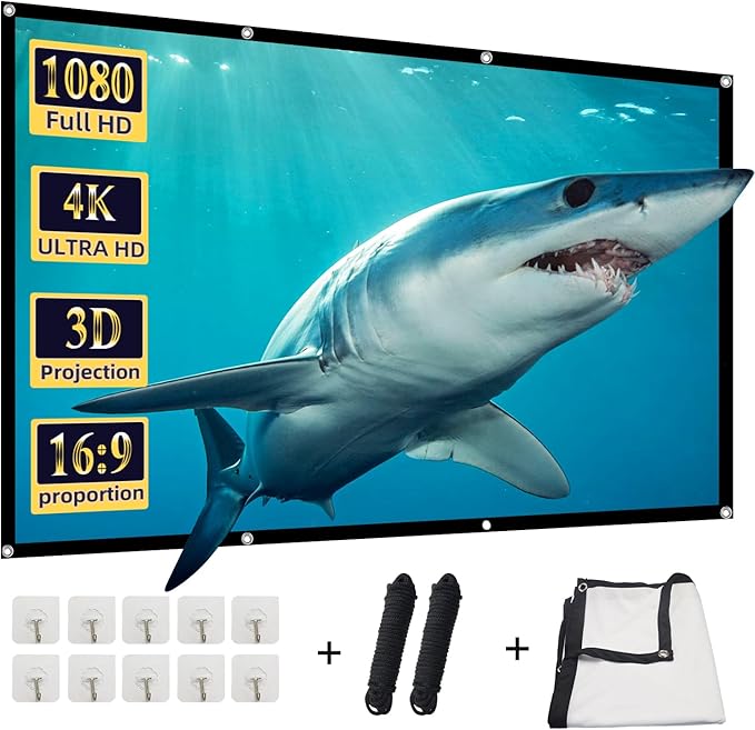 100 inch Projector Screen,DUYIKJ Foldable Washable Portable Rear Front Projector Screen 4K Indoor Outdoor 16:9 HD Projection Movies Screen for Backyard Home Theater Office