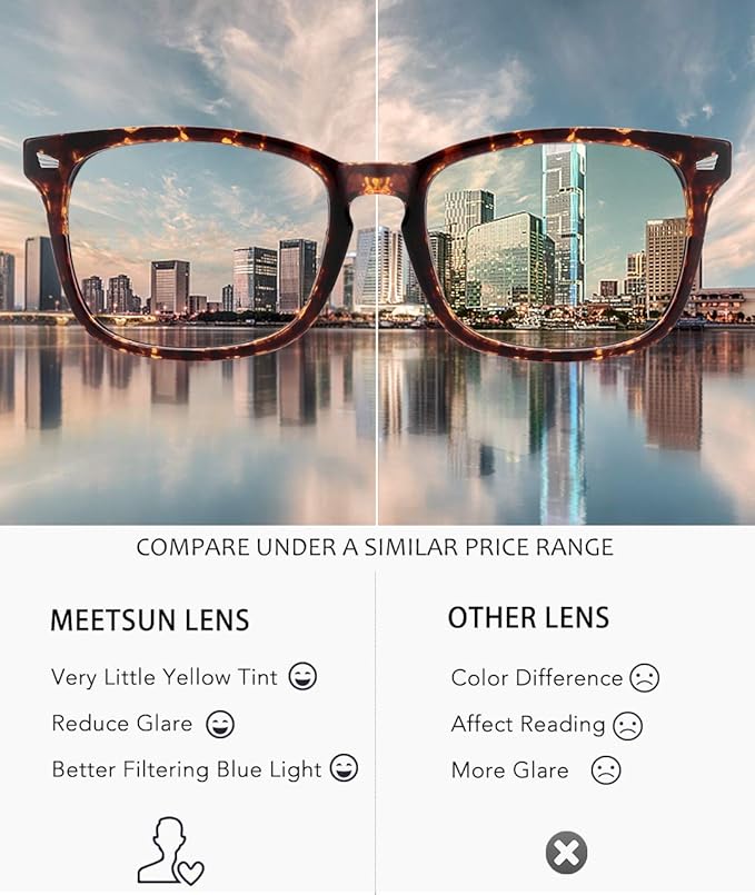 MEETSUN Blue Light Blocking Glasses, Anti Eye Strain Headache (Sleep Better),Computer Reading Glasses UV400 Transparent Lens (Black+Leopard+Tortoise, 53)