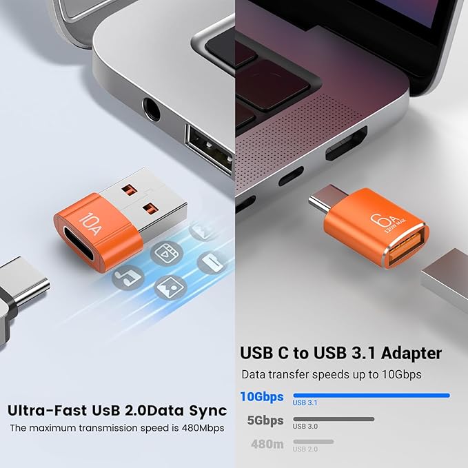 10-Pack 10Gbps/120W USB C to USB Adapter & C Male to 3.1 Female Charger,Compatible with MacBook Pro/Air, iPhone 17 16 15 Pro Max/15 Plus/14 13 12 Samsung Galaxy S25/S24/S23/S22(Orange)