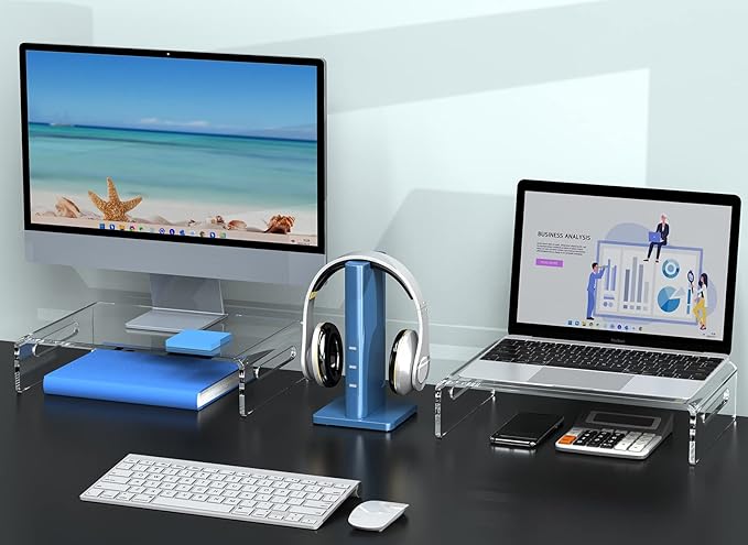 Zimilar 2 Pack Monitor Stand Riser, Acrylic Monitor Stand for Computer, Laptop, Printer, Notebook, Premium Clear Laptop Stand Acrylic Monitor Riser for Home Office, Monitor Stands for 2 Monitors