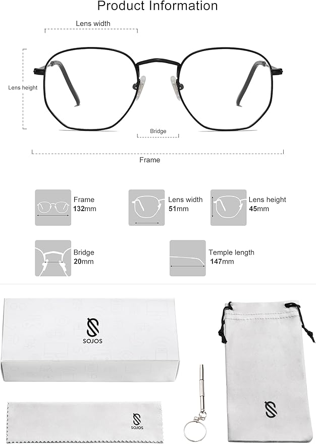 SOJOS Small Blue Light Blocking Glasses Hexagonal Eyeglasses Frame Anti Blue Ray Glasses One and Only SJ5036