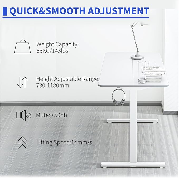 ERGOMAKER 43" Electric Standing Desk, Adjustable Height, Sit Stand Up Desk for Home Office & Computer Workstations, Memory Controller, White