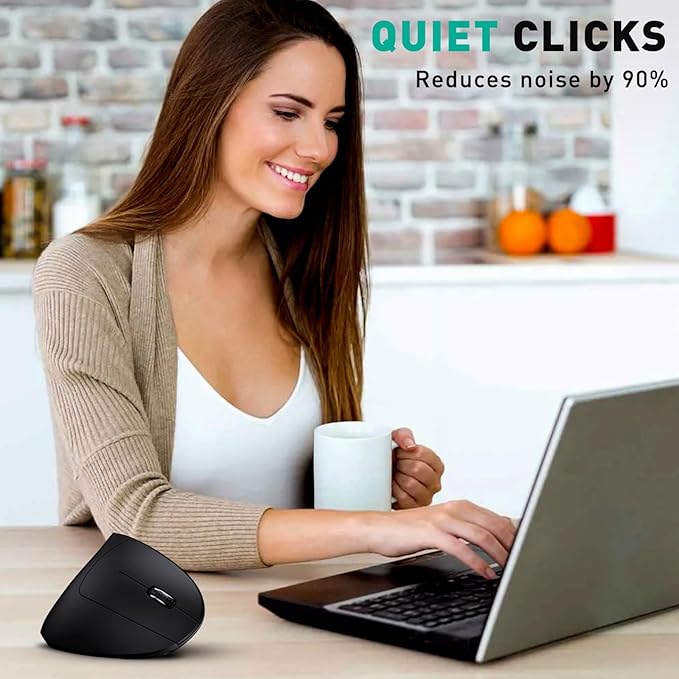 Bluetooth+USB A+USB C(3 in 1)Rechargeable Ergonomic Mouse, Wireless Vertical Design, 5 Adjustable Levels Up to 4800 DPI, 2.4G Carpal Tunnel Silent Mice for PC,Laptop,MacBook,Chromebook-Black
