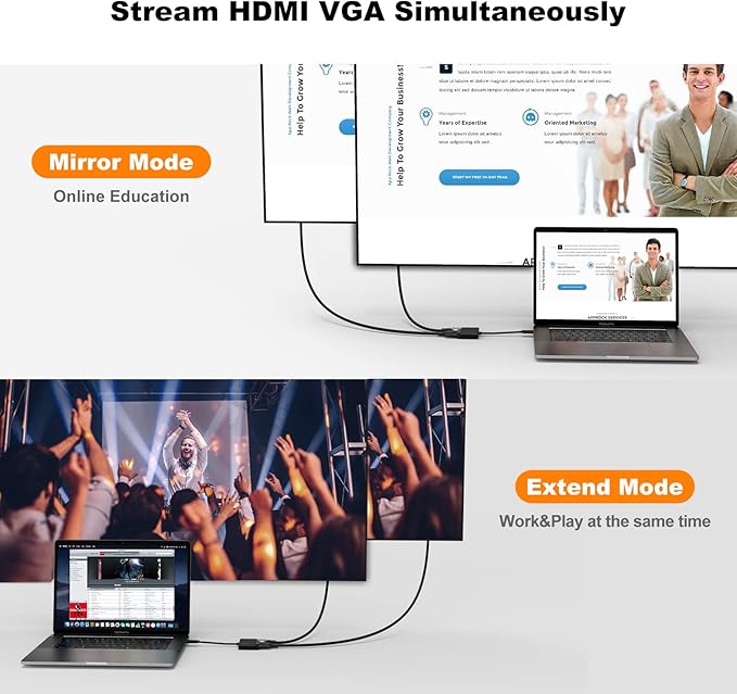 CableCreation USB C to HDMI VGA Adapter, Type C to VGA to USB C Thunderbolt 3 for Dual Monitor Adapter Compatible with iPhone 15 Plus/15 Pro Max, Galaxy S22 Ultra, MacBook Pro 2020, iPad Pro 2020