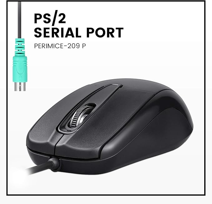 Perixx Perimice-209 P, Wired PS2 Mouse with 1000 DPI Resolution, Black, (10442)