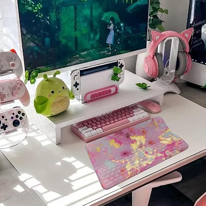 Keyboard Stand with Wrist Rest Pink Keyboard Pad with Wrist Support Marble Keyboard Wrist Rest for Computer Keyboard Stand for Desktop Ergonomic Keyboard Tilt Riser for Desk Office Home Gaming Room
