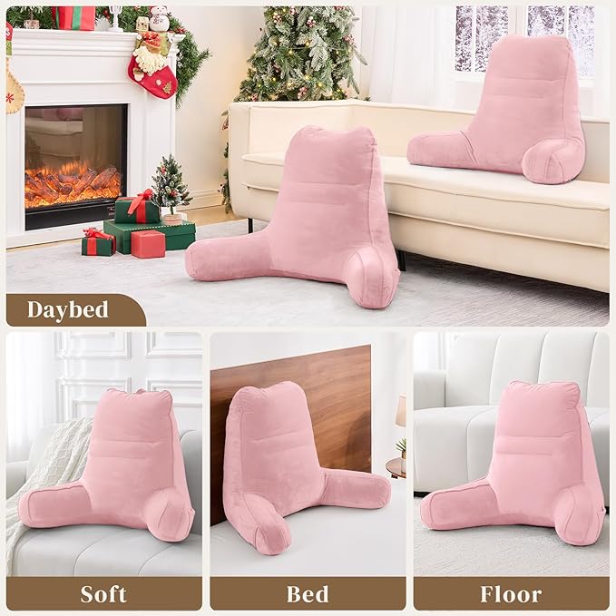 Sasttie Reading Pillow, Pillows for Reading or Relaxing – Ergonomic Support for Head, Neck, Back, and Lumbar, 21-Inch, Light Pink