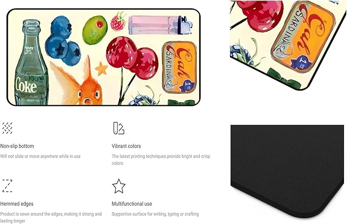 Cute Vibrant Deskpad, Patterned Collage Desktop Mouse Pad XXL, Beige Large Gaming Keyboard Pad,Funny Extra Large Desk Mat, Laptop pad, Home Office Desk Decor Aesthetic for Women 31.5"X15.7"