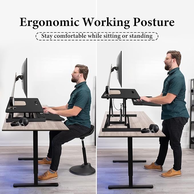 37" Desk Converter, Height Adjustable Stand Up Desk Converter, 2 Monitor Standing, Sit to Stand, Quick Sit to Tabletop, Riser Workstation with Wide Keyboard Tray