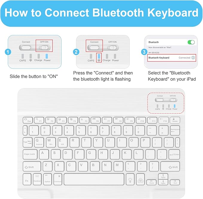 Soke for iPad (A16) 11th/10th Generation Case with Keyboard(2025/2022)-7 Color Backlight Wireless Detachable Folio Keyboard Cover with Built-in Pencil Holder for iPad 11/10.9 inch, Blue Marble