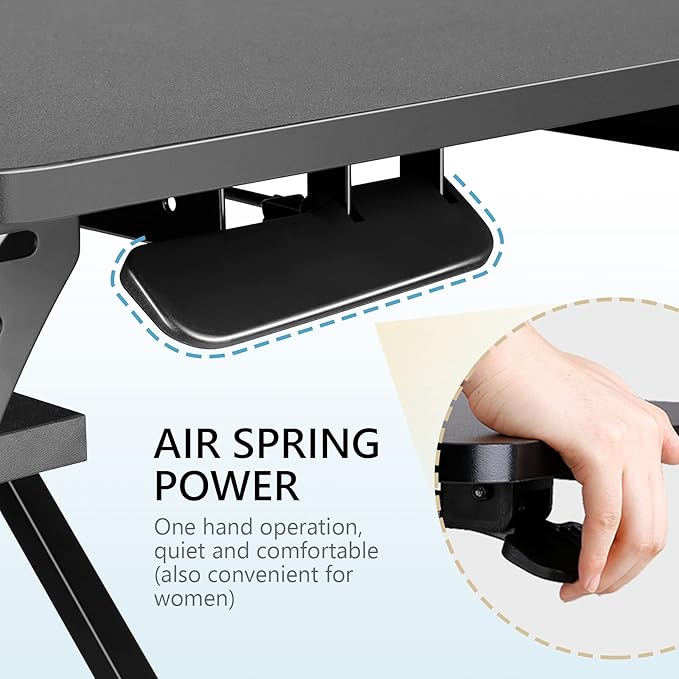 Standing Up Desk Converter 32" Height Adjustable Sit Stand Desk with Removable Keyboard Tray, Large Desk Riser Ergonomic Gas Spring Dual Monitor Workstation for Home Office