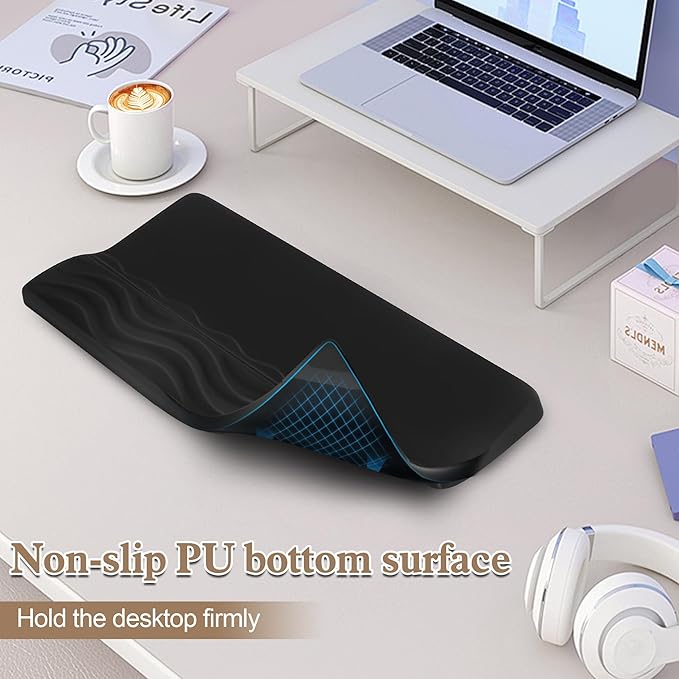 HONGZHONG Keyboard Stand with Wrist Rest, Extra Large Computer Wrist Support Pad, Comfy Ergonomic Keyboard Riser Holder for Relieve Hand Pain, Black (Wave Type)