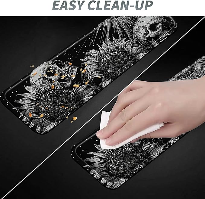 3Pcs Mouse Pad Set, Gothic Skull Sunflowers Large Gaming Mouse Pad with Stitched Edge, Ergonomic Memory Foam Keyboard Wrist Support and Mouse Wrist Rest Cushion, Pain Relief Non-Slip Desk Pad Combo