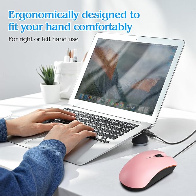 Guiheng Wired mini Mouse, USB Wired Computer Mice for Right or Left Hand, Ergonomic Computer Mouse with Durable Clicks for PC, Computer, Laptop, Desktop, Chromebook, Notebook, Mac (Pink)