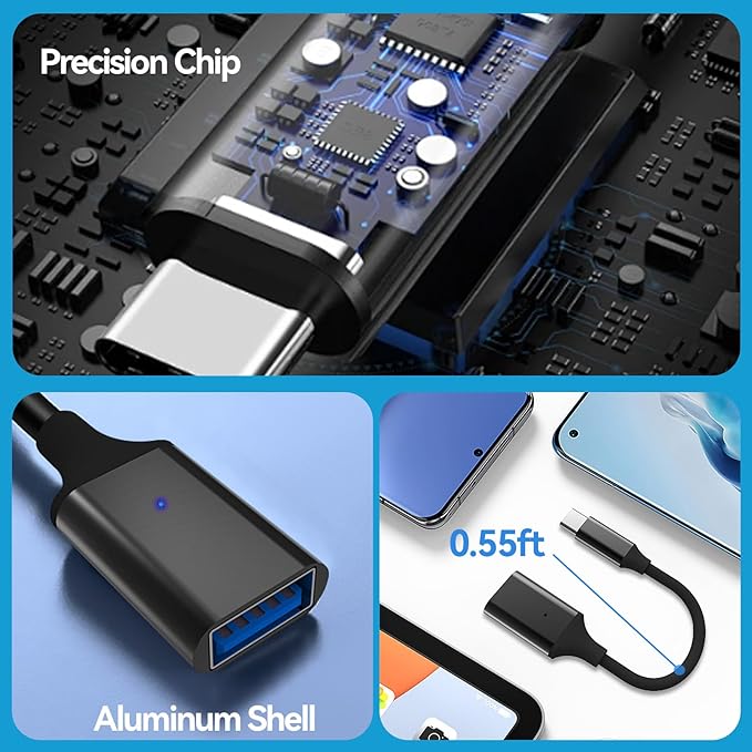 USB C to USB 3.0 Adapter 2 Pack, Type C Male to USB Female OTG Cable Thunderbolt to USB Adapter Compatible for iPhone 16 15 Pro Max iPad MacBook Pro/Air 2023 2022 M1 M2 Galaxy S23 S22 Note 10