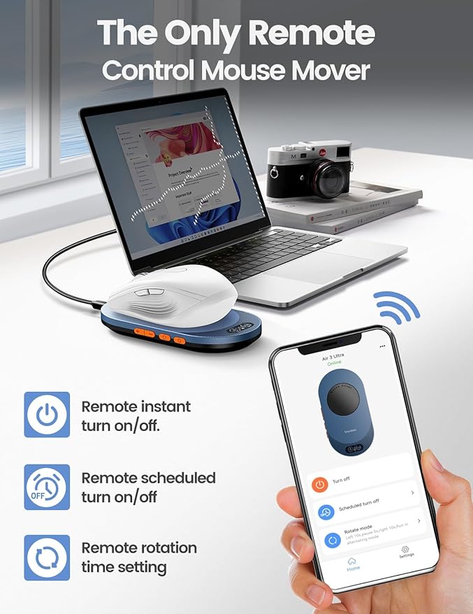 Vaydeer Air 3 Ultra Mouse Mover with APP, Ultra Slim Mouse Jiggler with Timer Function, Undetectable & Noiseless, Simulates Realistic Mouse Movement, Driver-Free, Keeps PC Active (Blue)