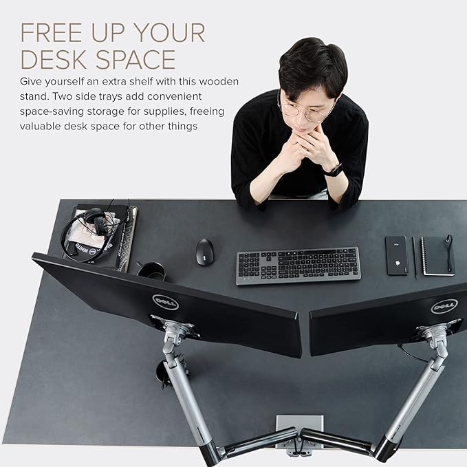 POUT E12 Dual Monitor Arm Mount Stand – Adjustable Full Motion Desk Mount for 17’’-32’’ Screens, Supports 4-22lbs per Arm, VESA 75x75mm & 100x100mm (Grey/Black)