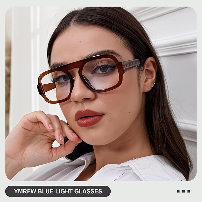 Aviator Blue Light Blocking Glasses for Women Men Square Flat Top Computer TV Eyeglasses Anti Eyestrain