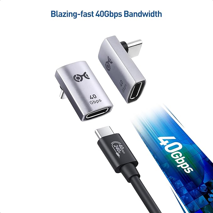 Cable Matters 2-Pack 40Gbps Right Angle USB C Adapter, Up to [4K@240Hz Video, 240W Charging, 40Gbps Data Transfer] 90 Degree USB C Adapter, Compatible with Thunderbolt 4, iPhone 16, Steam Deck