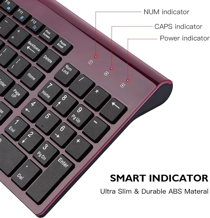 cimetech Wireless Keyboard and Mouse Combo, Compact Silent Ergonomic Scissor Switch Keyboard and Optical Mouse Set, 2.4G Lag-Free Cordless Keyboard Mice for Computer, Mac, Laptop, PC, Windows - Red