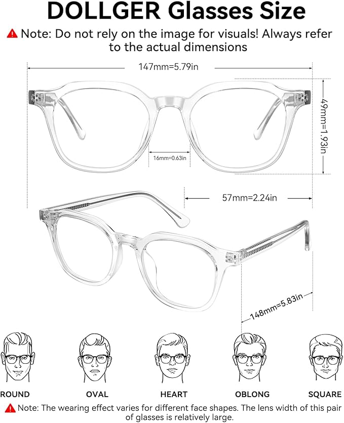 Dollger Blue Light Blocking Glasses For Woman Men Thick-Framed Square Non-Prescription, For Computer,Gaming, Phone Use