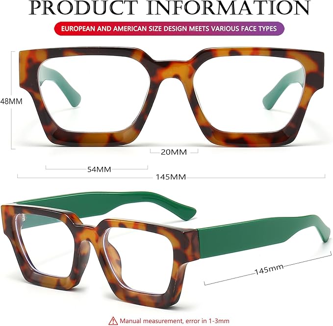 AIEYEZO Square Thick Frame Glasses for Women Men Fashion Blue Light Glasses Trendy Chic Computer Eyeglasses