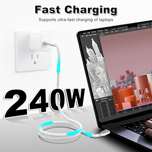 Long USB C Cable 6.6FT, 240W USB C to C Cable Fast Charging Cable, Type-C Charger Cord Compatible with iPhone16/15 Pro Max, Galaxy S25/S24, MacBook Pro/Air, iPad, Laptop, Nintendo Switch 2 & More