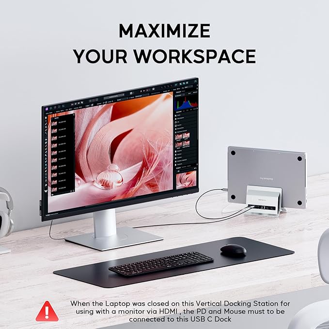Vertical MacBook Docking Station, PULWTOP Docking Station for Mac mini with M.2 NVMe case for MacBook Pro/Air, 4K@60Hz HDMI, 2USB C 10Gbps, SD/TF, 100W PD, RJ45, 2 USB A for Windows Sliver