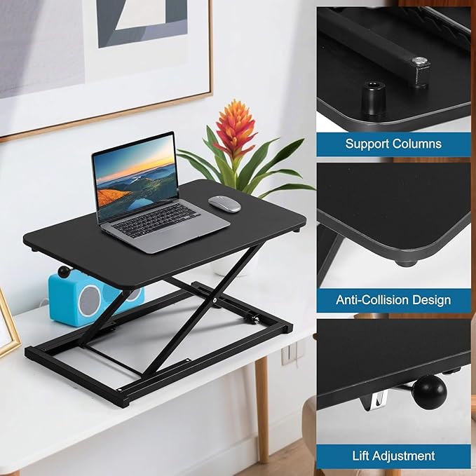 Height Adjustable Standing Desk Converter, Keyboard Riser for Stand Up Desk Riser, Computer Keyboard Stand for Desktop, Ergonomic Sit Stand Computer Workstations Black Size 23.6 Inch