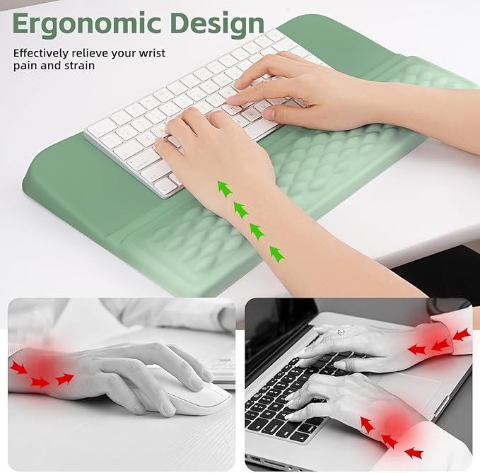 MOSISO Keyboard Stand with Wrist Rest, Ergonomic Keyboard Riser with Wrist Rest Support Pad, Non-Slip Base Pain Relief & Easy Typing Cushion with Massage Memory Foam for Home Office, Mint Green