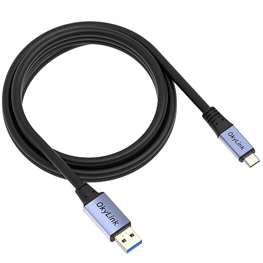 OkyLink USB 3.0/3.2 Gen1 A to C Cable 10ft/3M, High-Speed 5Gbps Data Transfer, 60W Fast Charging, USB Type A to USB Type C, Black Cable, for PC, Laptops, Phones, Portable Hard Drive, Hubs
