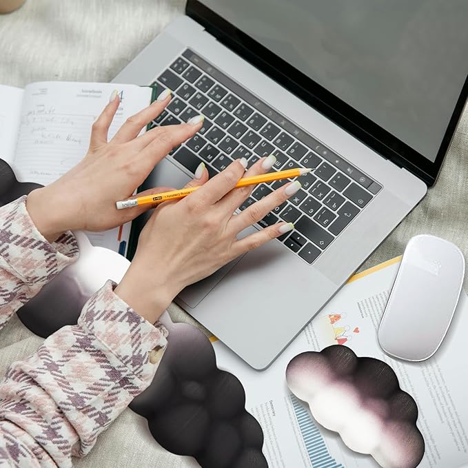 2 PCS Keyboard Cloud Wrist Rest, Memory Foam Keyboard Palm Rest with Non-Slip Base Ergonomic Keyboard Wrist for Pain Relief, Soft Wrist Rest for Office, Computer, Laptop, Gaming Office (Black)