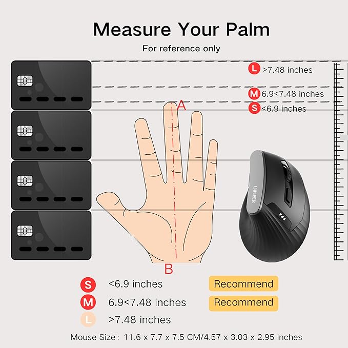 Uineer Vertical Mouse Wireless,Bluetooth Mouse with BT5.0/4.0/2.4G, Rechargeable with Battery Indicator,Ergonomic Design for Comfort and Reduced Wrist Strain, Ideal for Home,Office Use,Matte Black