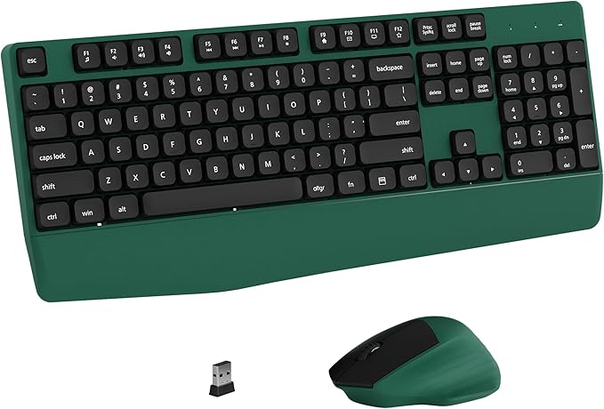 Wireless Keyboard and Mouse Combo, Full-Sized 104 Keys 2.4GHz Wireless Keyboard with Palm Rest and Wireless Mouse for Windows, Mac OS PC/Computer/Laptops/Desktops(Green)