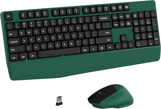 Wireless Keyboard and Mouse Combo, Full-Sized 104 Keys 2.4GHz Wireless Keyboard with Palm Rest and Wireless Mouse for Windows, Mac OS PC/Computer/Laptops/Desktops(Green)