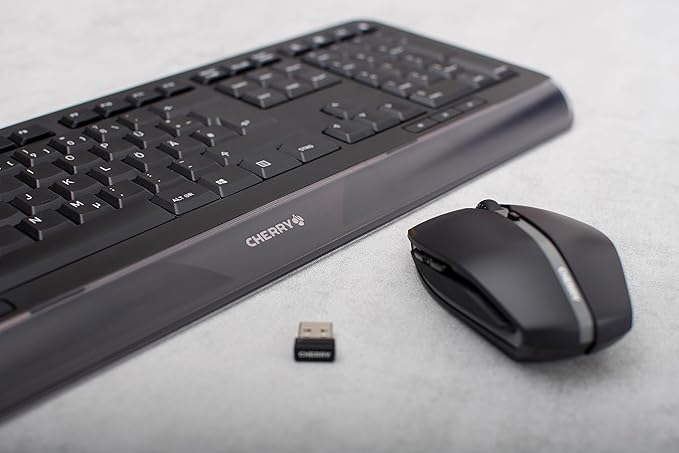 Cherry Gentix Wireless Keyboard and Mouse Set Combo for Desktop - Full Size For Computer Desktop or Laptop at the Office or At Home - Silent, Quiet Keystrokes With an Ergo Build - Black