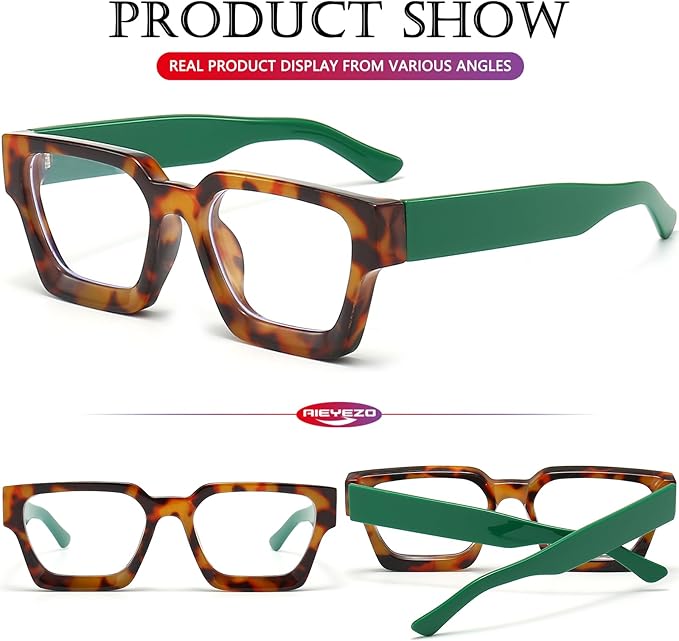 AIEYEZO Square Thick Frame Glasses for Women Men Fashion Blue Light Glasses Trendy Chic Computer Eyeglasses