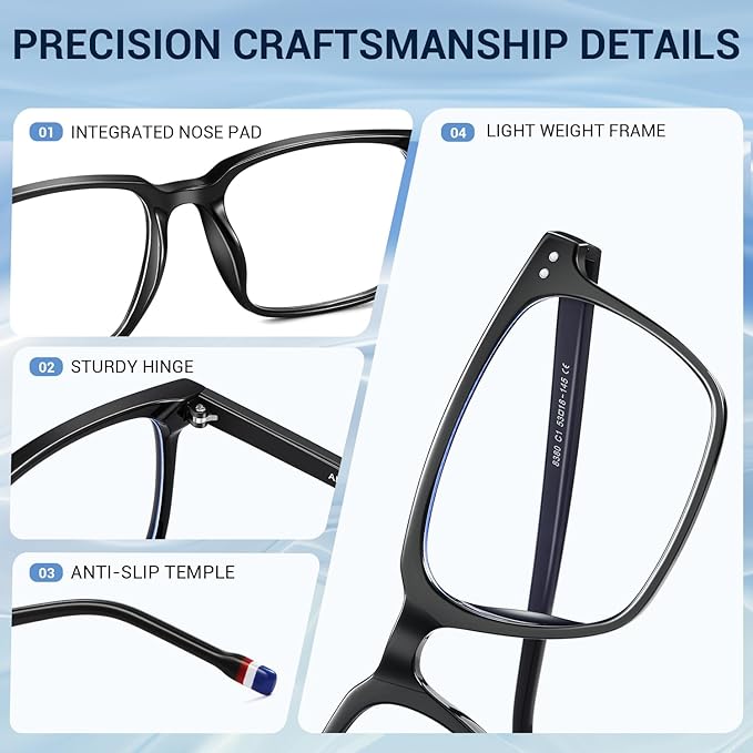 Blue Light Glasses for Men Women, 99% Blue Light Blocker, UV Protection. Ideal for Computer Use, Gaming, Reading.