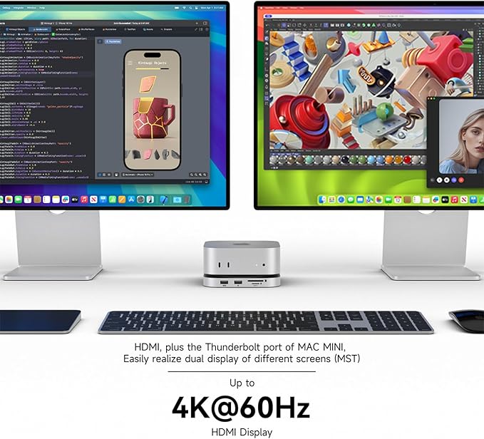 Minisopuru MINI4PRO Mac mini M4 Dock with 4K@60 HDMI, 8TB M.2 NVMe SSD Enclosure, Mac mini Hub & Stand for Mac mini M4 and M4 Pro 2024 (TF/SD Slot, 3* USB-A 2.0, Audio) | Silver