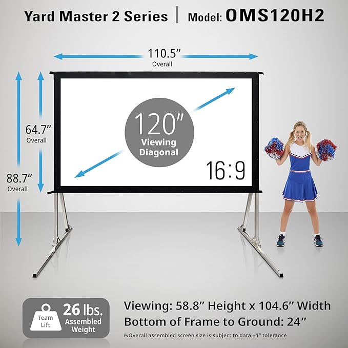 Elite Screens 120-INCH Projector Screen|Outdoor Indoor Movie Screens|16:9 Freestanding Portable Foldable ProjectionStand|Home Theater, OMS120H2