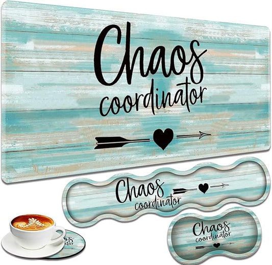 Large Gaming Mouse Pad + Keyboard Wrist Rest + Wrist Support + Coaster Set, Memory Foam Ergonomic for Easy Typing, XXL Extended Gaming Mouse Pad Table Pad - Chaos Coordinator
